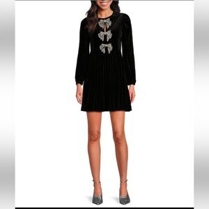 Sugarlips “Glow Bow” velvet dress black long sleeve short holiday party NEW